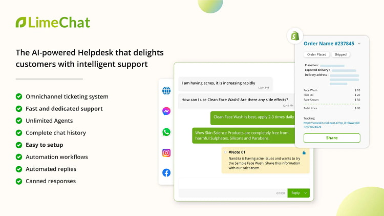 LimeChat - AI powered Helpdesk - Best Live Chat Apps for Shopify