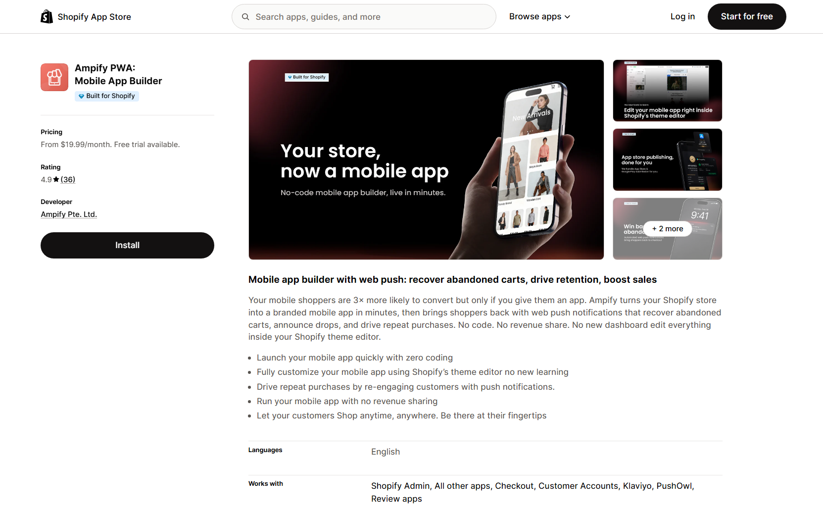 Ampify PWA - Mobile App Builder