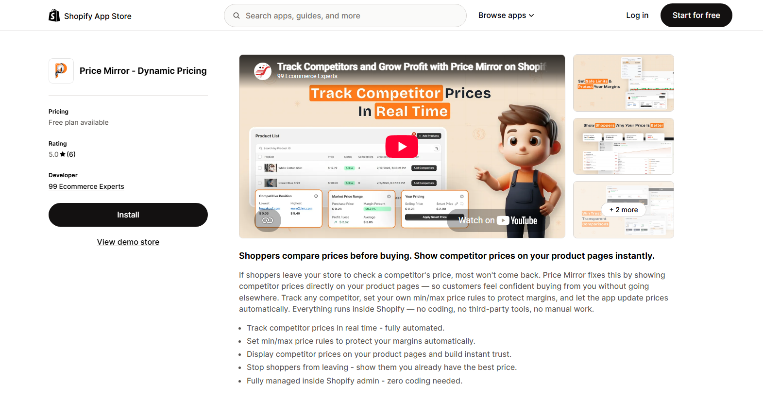 Price Mirror Dynamic Pricing Track match competitor prices automatically live Shopify App Store