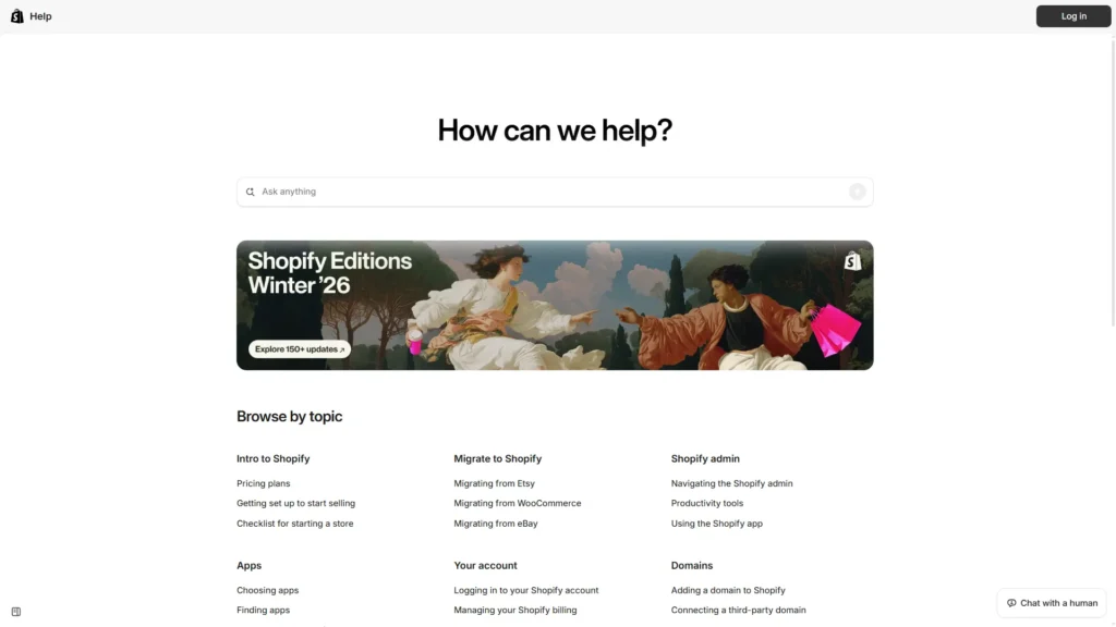 Contact Shopify Support via Help Center Chat