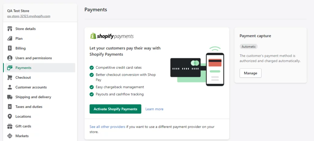 Activate Shopify Payments