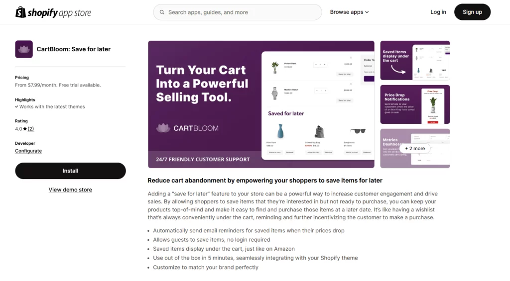 CartBloom: Save for later