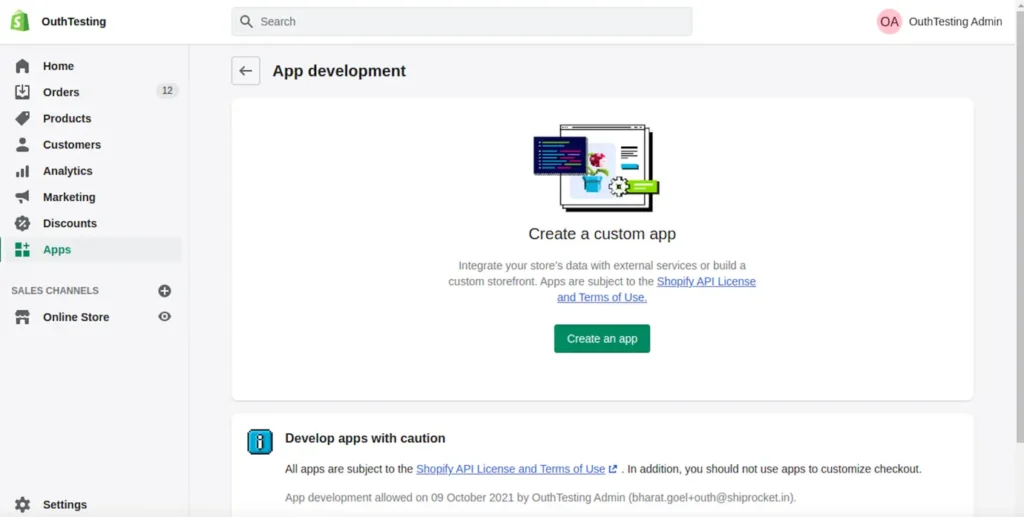 Create App button