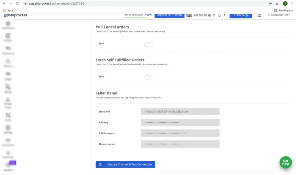 Edit your Shopify channel