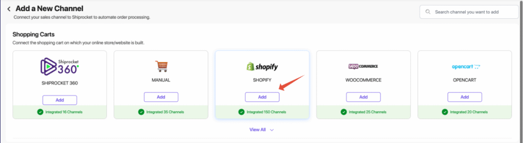 Select the Shopify Channel