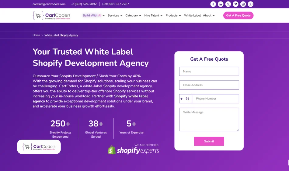 CartCoders White-Label Shopify Development