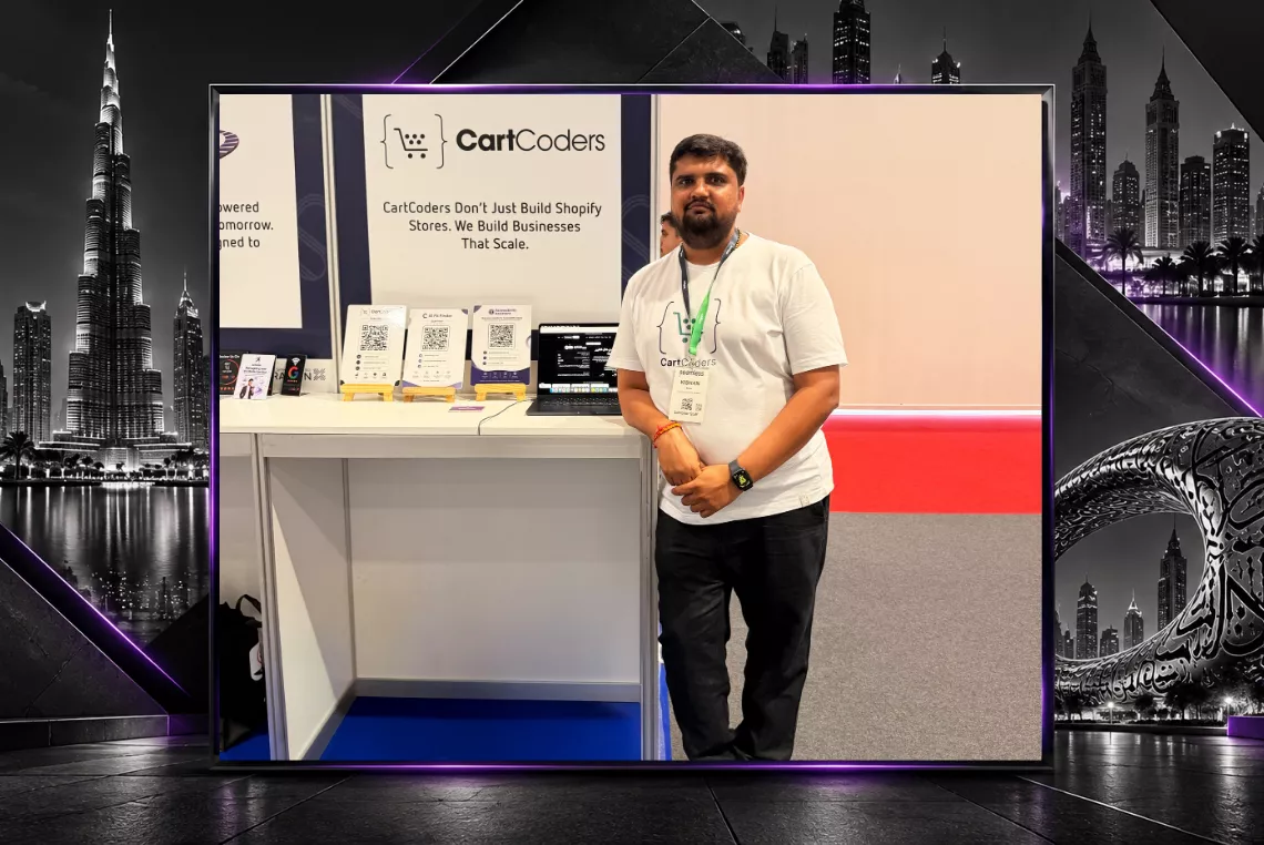 Kishan Mehta rappresenta CartCoders allo stand SE47 durante Seamless Middle East 2026 a Dubai.
